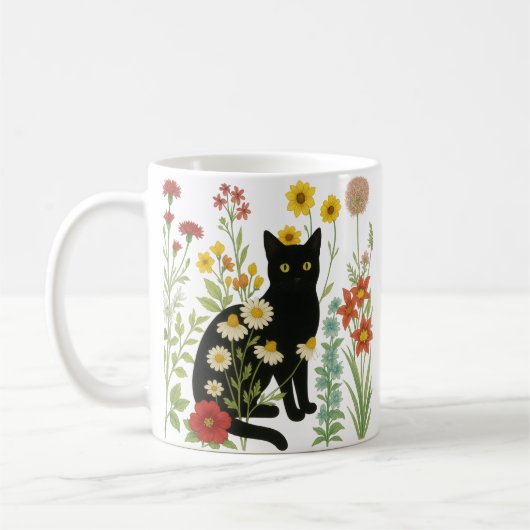 Botanical Nature – Black Cat in Wildflower Garden Kaffeetasse (Links)