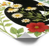 Botanical Nature – Black Cat in Wildflower Garden Poster (Ecke)