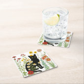 Botanical Nature – Black Cat in Wildflower Garden Rechteckiger Pappuntersetzer (Vor Ort)