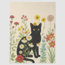 Botanical Nature – Black Cat in Wildflower Garden Seidenpapier