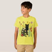 Botanical Nature – Black Cat in Wildflower Garden T-Shirt (Vorne ganz)