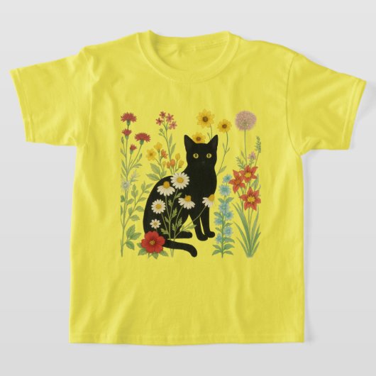 Botanical Nature – Black Cat in Wildflower Garden T-Shirt (Ablage )