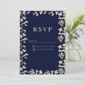 Botanical navy blue ivory gypsophila floral RSVP  Einladung (Stehend Vorderseite)