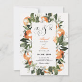 Botanical orange leaves watercolor wedding einladung (Vorderseite)