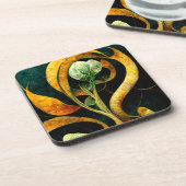 Botanical Orchid Greens & Golds Getränkeuntersetzer (Linke Seite)