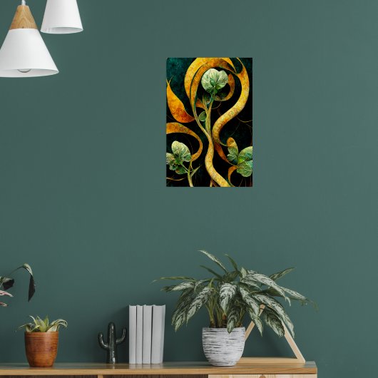 Botanical Orchid Greens & Golds Poster (Wohnzimmer 1)