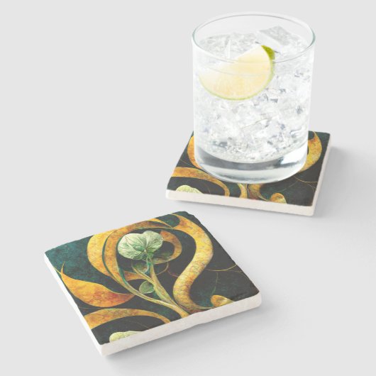 Botanical Orchid Greens & Golds Steinuntersetzer (Seitenansicht)