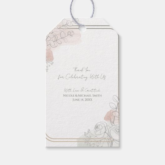 Botanical Outline Sage & Blush Floral Wedding  Geschenkanhänger (Vorderseite)