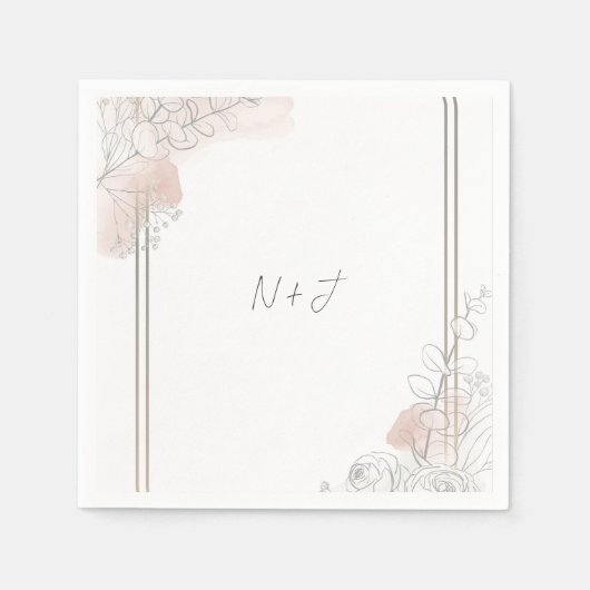 Botanical Outline Sage & Blush Floral Wedding  Serviette (Vorderseite)