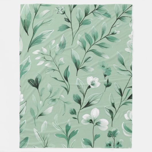  Botanical pattern  in subtle  greens  Fleecedecke (Vorderseite)