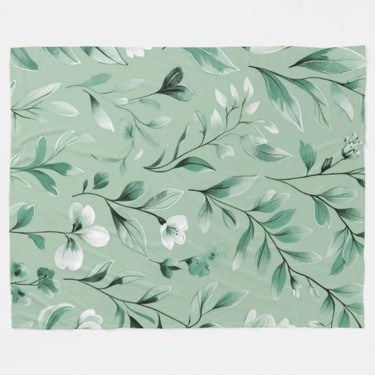  Botanical pattern  in subtle  greens  Fleecedecke (Vorderseite (Horizontal))