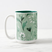  Botanical pattern  in subtle  greens  Zweifarbige Tasse (Links)