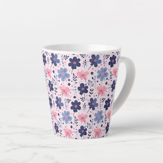 Botanical Pink And Blue Flowers Nature Print Milchtasse (Rechte Ecke)