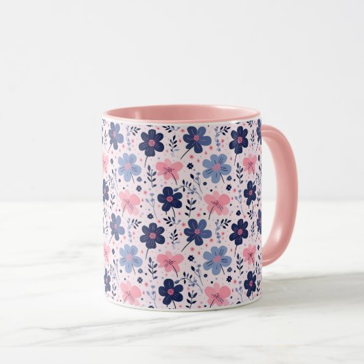 Botanical Pink And Blue Flowers Nature Print Tasse (VorderseiteRechts)