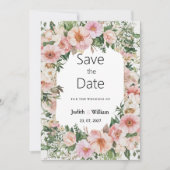 Botanical pink blossom summer floral Save the Date Einladung (Vorderseite)