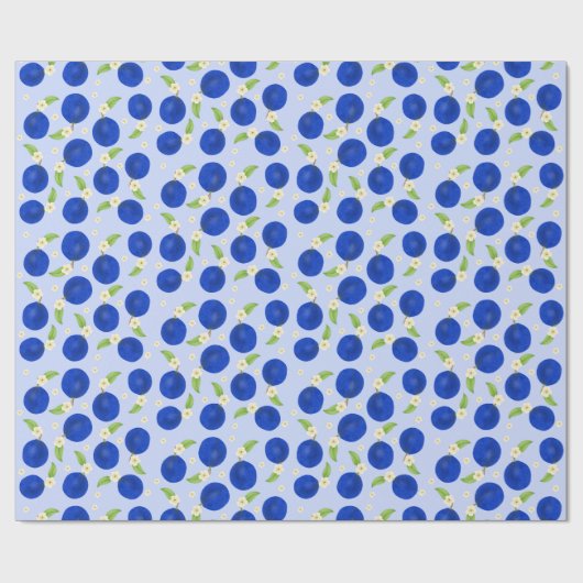 Botanical Plums Collection Blue Geschenkpapier (Flach)