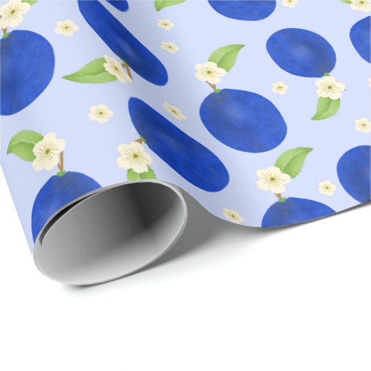 Botanical Plums Collection Blue Geschenkpapier (Rolleneckpunkt)