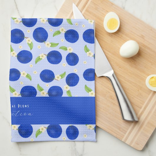 Botanical Plums Collection Blue Geschirrtuch (Viertel Falte)