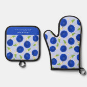 Botanical Plums Collection Blue Ofenhandschuh & Topflappen-Set (Vorderseite)