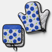Botanical Plums Collection Blue Ofenhandschuh & Topflappen-Set (Vorderseite/Rückseite)