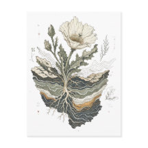 Botanical Poppy Flower Cottagecore Art