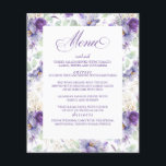 Botanical Purple and Gold Floral Wedding Menu Flyer<br><div class="desc">Botanical lavender purple flowers and soft greenery chic wedding menu cards</div>