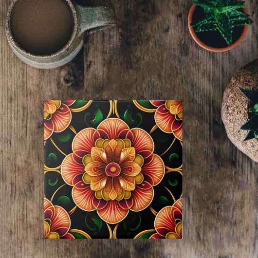 Botanical Red Floral Illustration Fliese