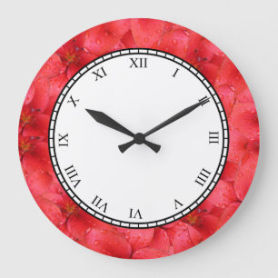 Botanical Red Garden Flower Roman Digits Große Wanduhr