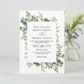 Botanical Rustic Greenery Elegant QR Code Wedding Einladung (Stehend Vorderseite)