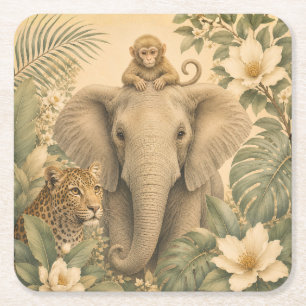 Botanical Safari Elefant Papier-Untersetzer Rechteckiger Pappuntersetzer