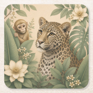 Botanical Safari Leopard Papier Untersetzer