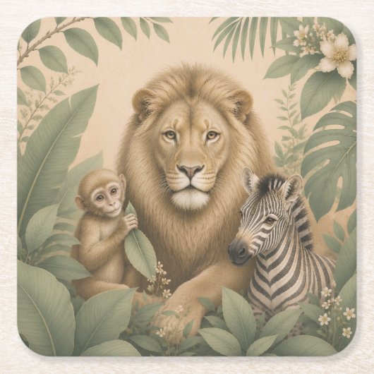 Botanical Safari Löwe Papier Untersetzer (Vorderseite)