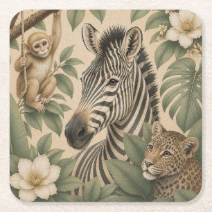 Botanical Safari Zebra Quadratischer Papierunterse Rechteckiger Pappuntersetzer