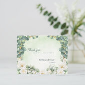 Botanical Sage Green Floral Wedding Thank You Postkarte (Stehend Vorderseite)