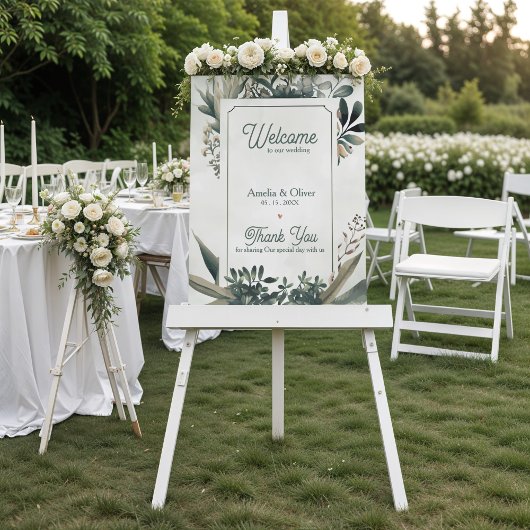 Botanical Sage Green Greenery Wedding Welcome Poster