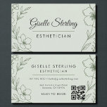Botanical Sage Green QR Code Esthetician Floral Visitenkarte<br><div class="desc">Promote your esthetician brand with this botanical sage green business card featuring a QR code and floral design. The soft green tones evoke calm and natural beauty — perfect for skincare,  spa,  and wellness professionals. Balanced typography and clean layout keep your contact details clear and print-ready.</div>