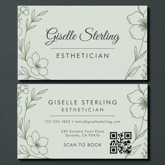Botanical Sage Green QR Code Esthetician Floral Visitenkarte