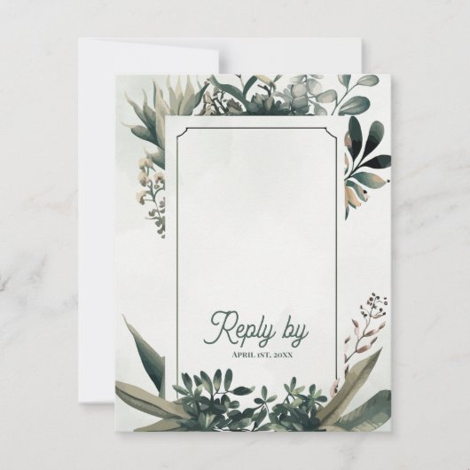 Botanical Sage Green QR Code Greenery Wedding RSVP Karte (Vorderseite)