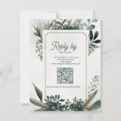 Botanical Sage Green QR Code Greenery Wedding RSVP Karte (Rückseite)