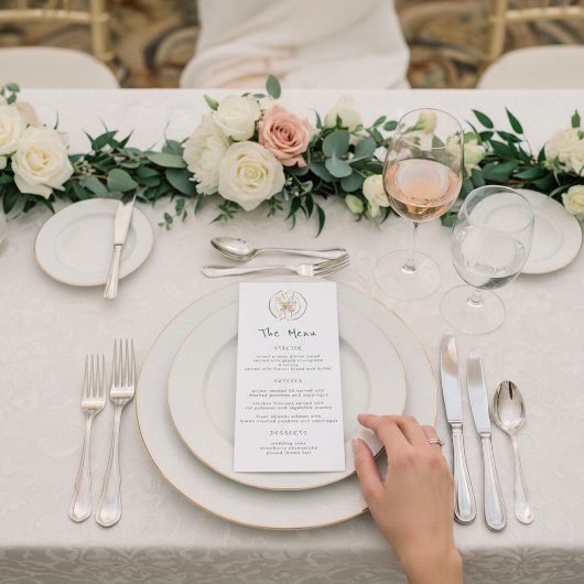 Botanical Sketch Floral Wedding Dinner Menu Menükarte