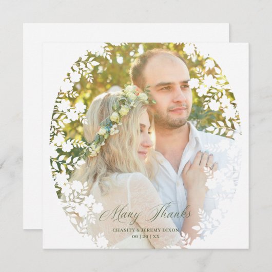 Botanical Sophisticated Frame Photo Wedding Dankeskarte (Vorne/Hinten)