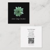 Botanical Succulent QR code Modern Black Quadratische Visitenkarte (Vorne/Hinten)