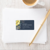 Botanical sunflower eucalyptus rustic navy blue adressaufkleber (Insitu)