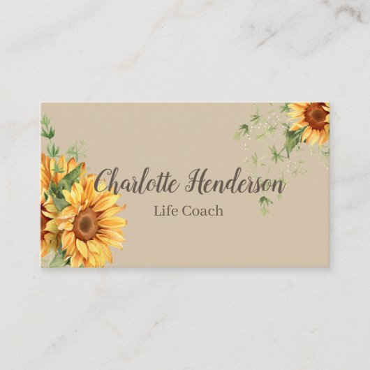 Botanical Sunflower Life Coach Wellness Visitenkarte (Vorderseite)