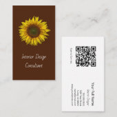 Botanical Sunflower QR code Designer Rustic Visitenkarte (Vorne/Hinten)