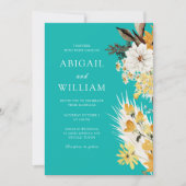 Botanical Sunshine Garden Florals Teal Wedding Einladung (Vorderseite)