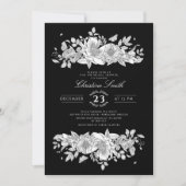 Botanical Trendy Black Line Art Bridal Shower Einladung (Vorderseite)