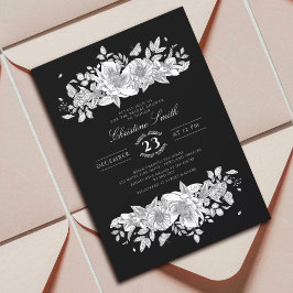 Botanical Trendy Black Line Art Bridal Shower Einladung