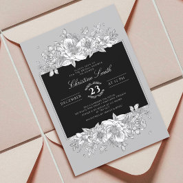 Botanical Trendy Grey Black Line Art Bridal Shower Einladung