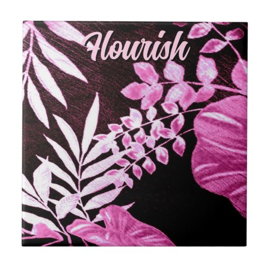 Botanical Tropical Leaves Palm Pink Personalized Fliese (Vorderseite)